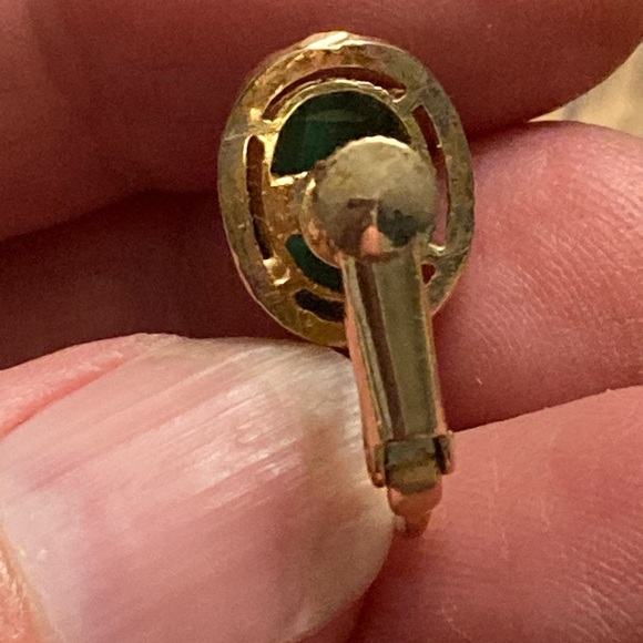 Vintage Malachite Cabochon Screw Back Earrings Gold Tone 1" - Picture 4 of 6